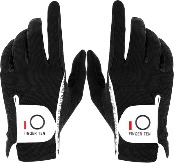 FINGER TEN Premium Rain Grip Men's Golf Gloves 1 Pair, Hot Wet Weather No Sweat Glove for Serious Feel & Performance, Left Right Hand Black Gray White Blue Fit Size S M L XL 2XL 3XL